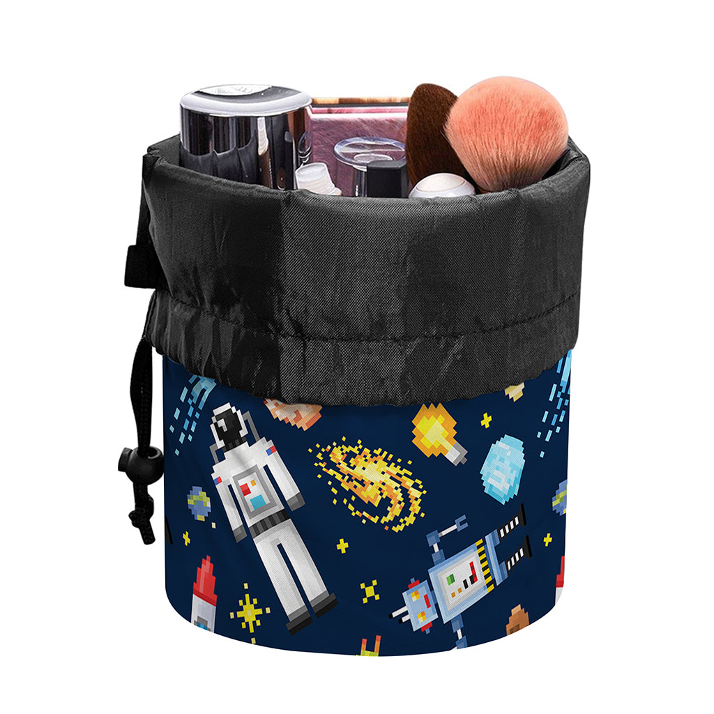 Pixel Space Pattern Print Drawstring Makeup Bag