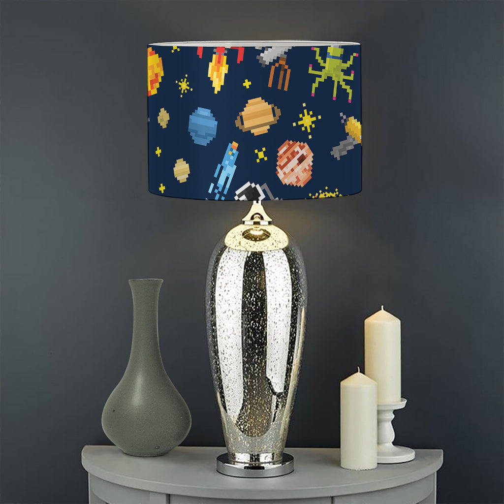 Pixel Space Pattern Print Drum Lamp Shade