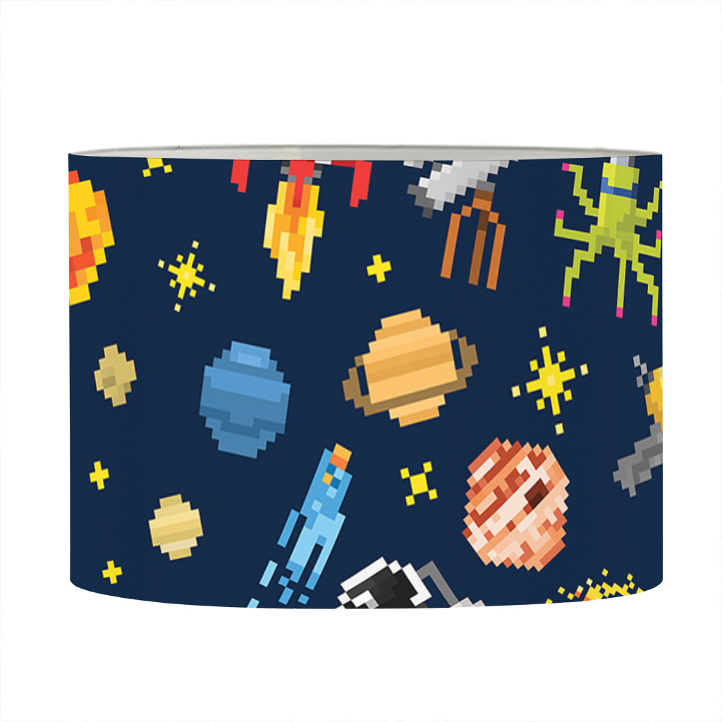 Pixel Space Pattern Print Drum Lamp Shade
