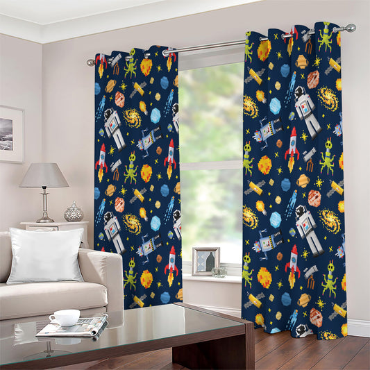 Pixel Space Pattern Print Extra Wide Grommet Curtains