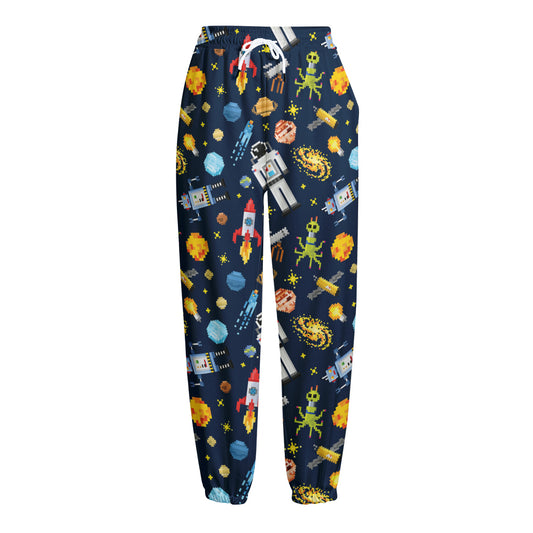 Pixel Space Pattern Print Fleece Lined Knit Pants