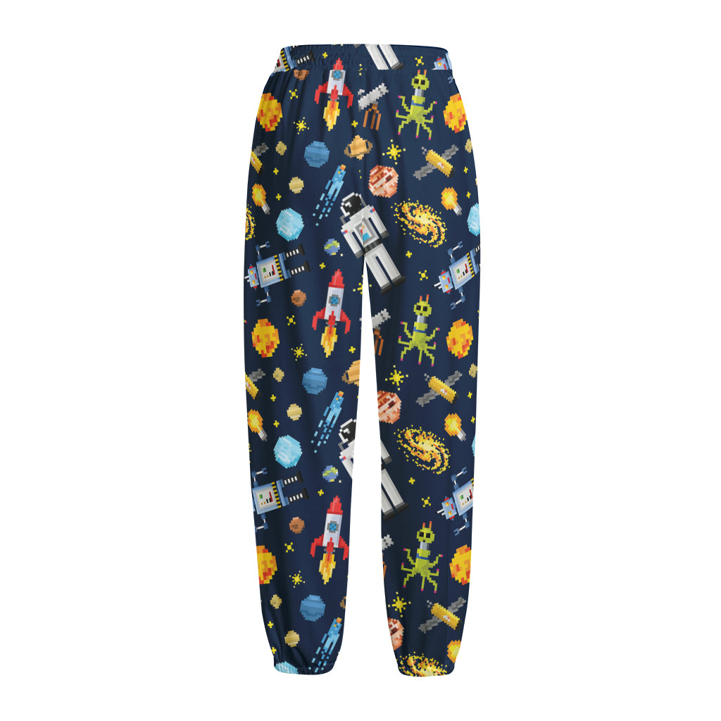 Pixel Space Pattern Print Fleece Lined Knit Pants