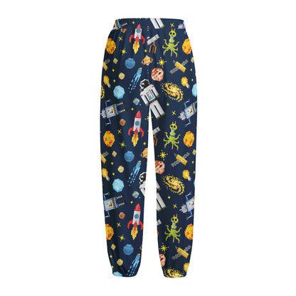 Pixel Space Pattern Print Fleece Lined Knit Pants