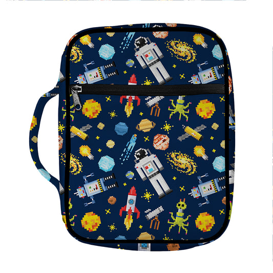 Pixel Space Pattern Print Front Pocket Bible Bag