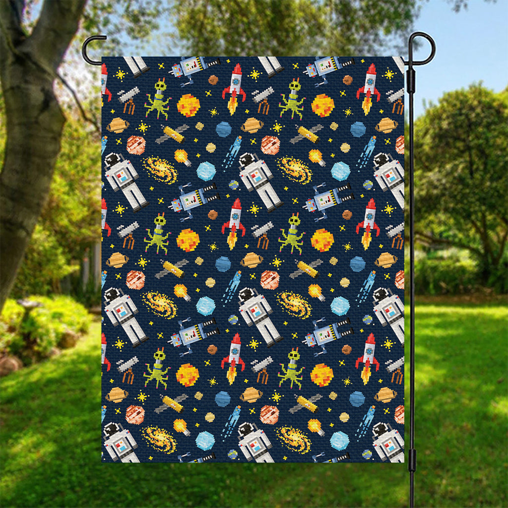 Pixel Space Pattern Print Garden Flag