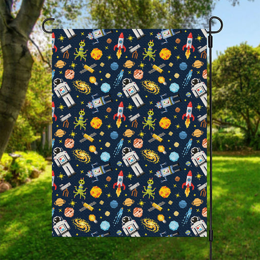 Pixel Space Pattern Print Garden Flag
