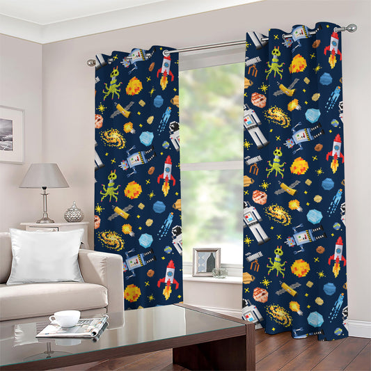 Pixel Space Pattern Print Grommet Curtains