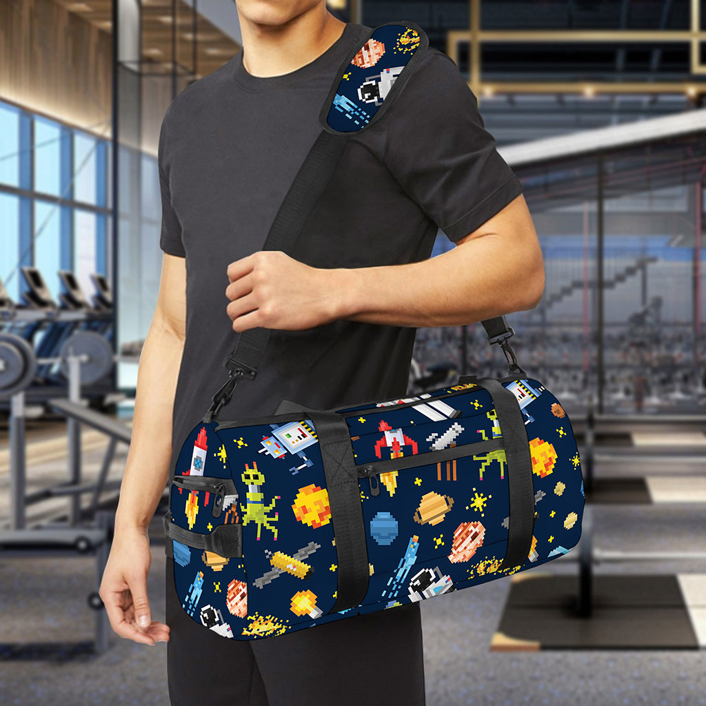 Pixel Space Pattern Print Gym Bag