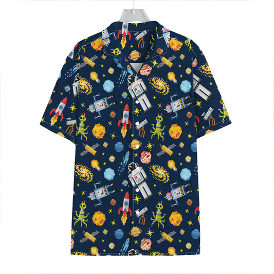 Pixel Space Pattern Print Hawaiian Shirt