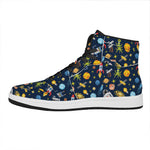 Pixel Space Pattern Print High Top Leather Sneakers