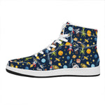 Pixel Space Pattern Print High Top Leather Sneakers