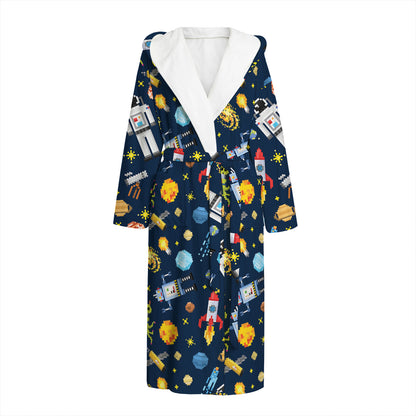 Pixel Space Pattern Print Hooded Bathrobe