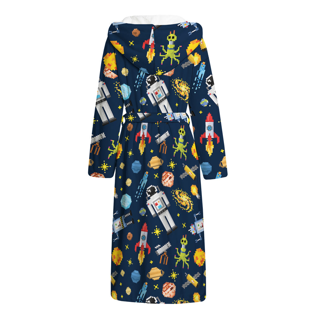 Pixel Space Pattern Print Hooded Bathrobe