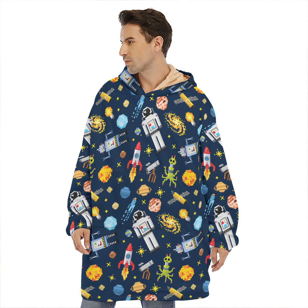 Pixel Space Pattern Print Hoodie Blanket