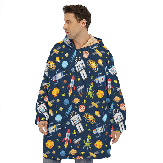 Pixel Space Pattern Print Hoodie Blanket