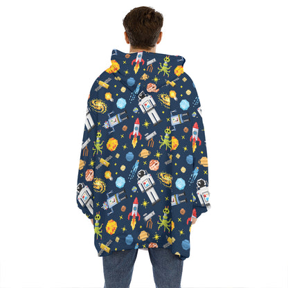 Pixel Space Pattern Print Hoodie Blanket