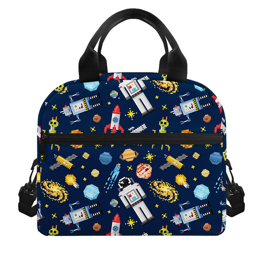 Pixel Space Pattern Print Insulated Lunch Bag