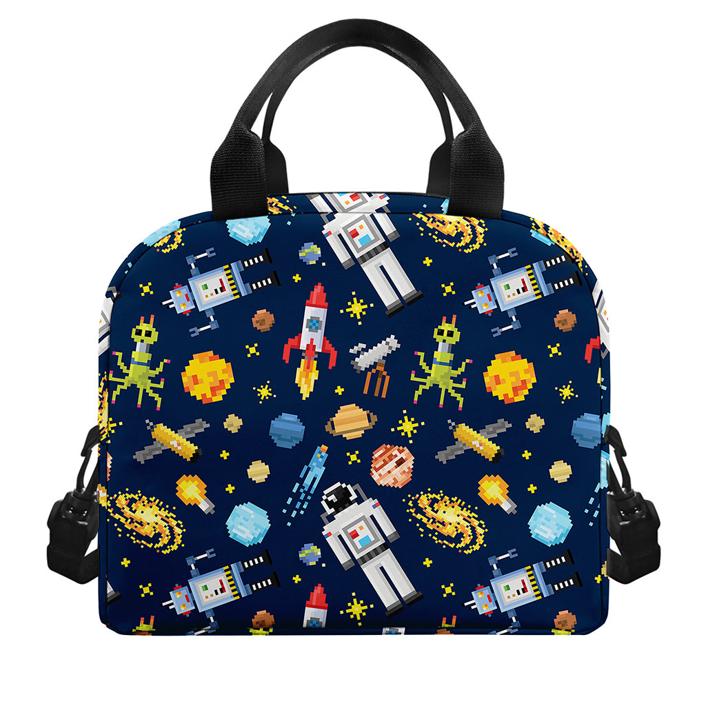 Pixel Space Pattern Print Insulated Lunch Bag