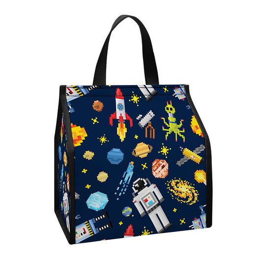 Pixel Space Pattern Print Insulated Lunch Tote