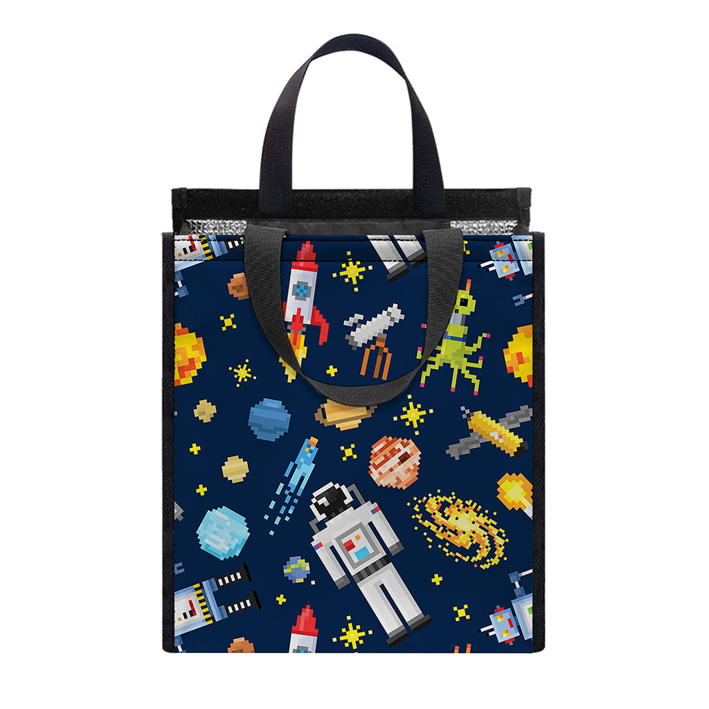 Pixel Space Pattern Print Insulated Lunch Tote