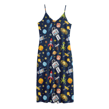 Pixel Space Pattern Print Jersey Midi Cami Dress