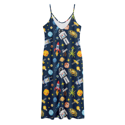 Pixel Space Pattern Print Jersey Midi Cami Dress