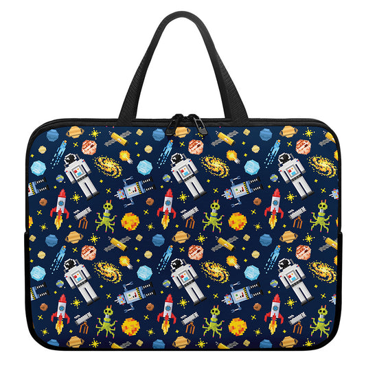 Pixel Space Pattern Print Laptop Sleeve With Handle