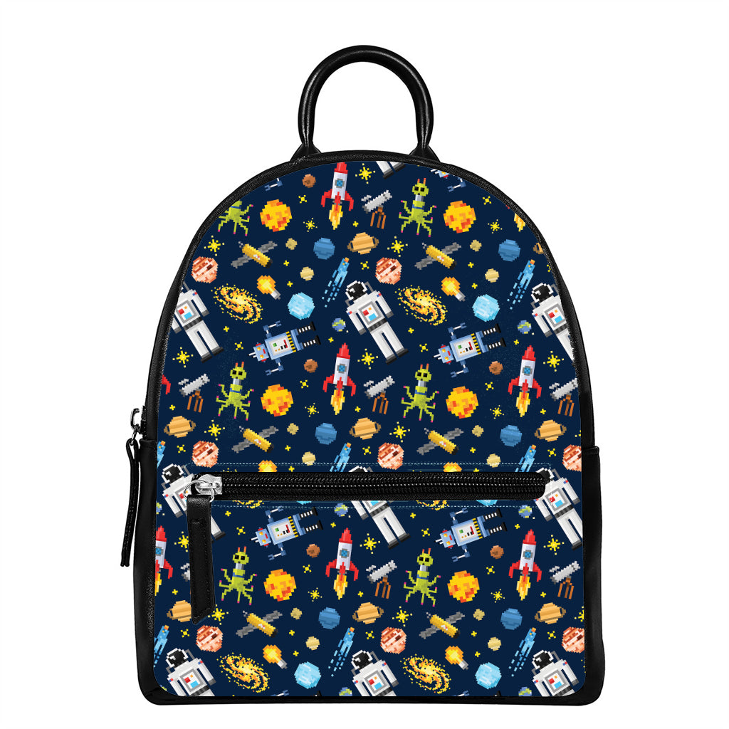 Pixel Space Pattern Print Leather Backpack