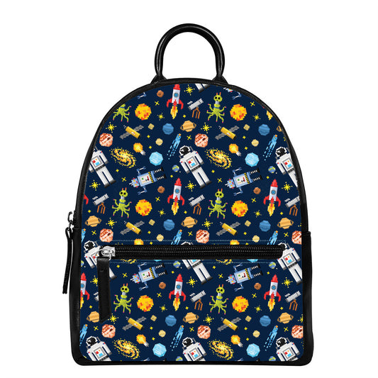 Pixel Space Pattern Print Leather Backpack