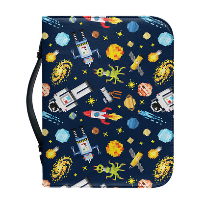 Pixel Space Pattern Print Leather Bible Cover