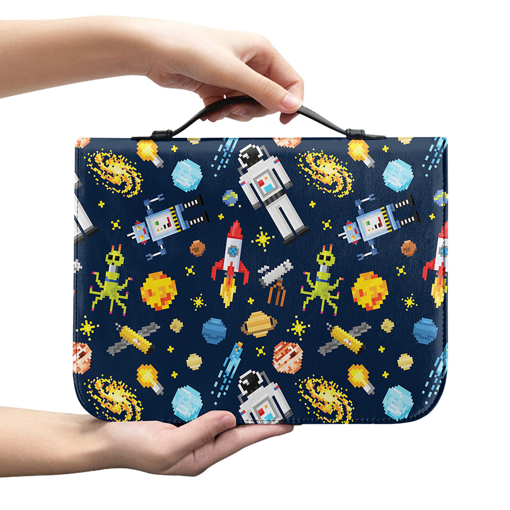 Pixel Space Pattern Print Leather Bible Cover