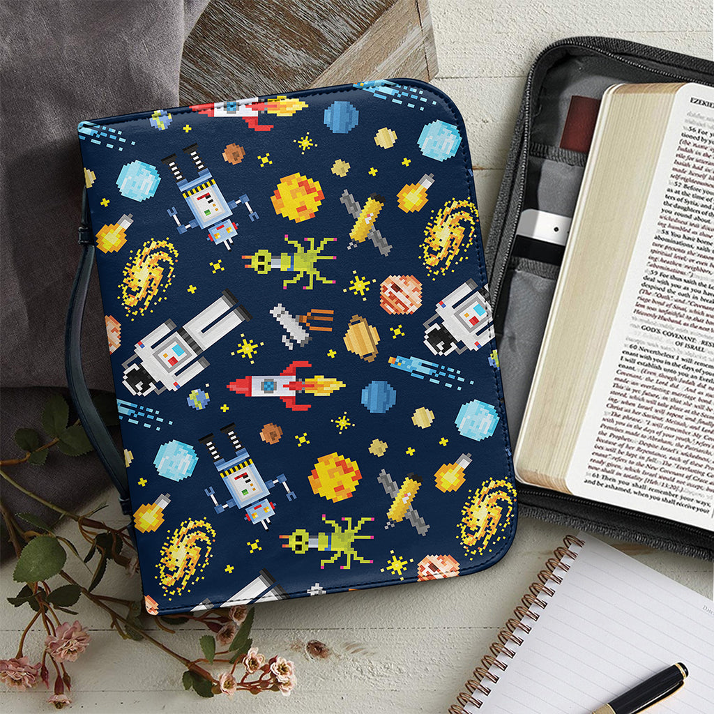 Pixel Space Pattern Print Leather Bible Cover