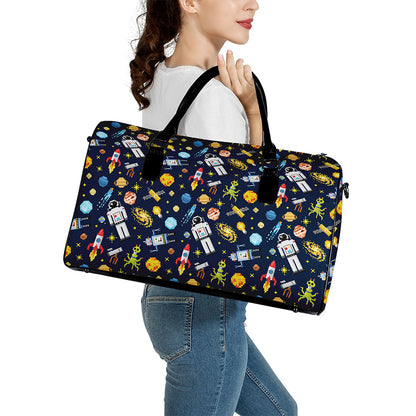 Pixel Space Pattern Print Leather Duffle Bag