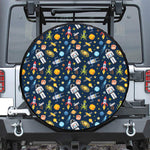 Pixel Space Pattern Print Leather Spare Tire Cover
