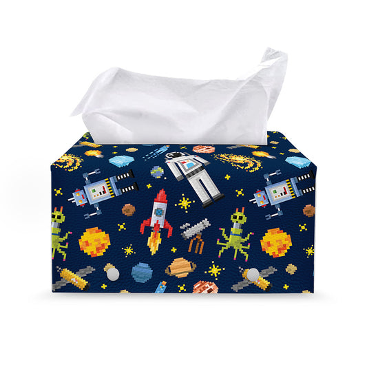 Pixel Space Pattern Print Leather Tissue Box Cover