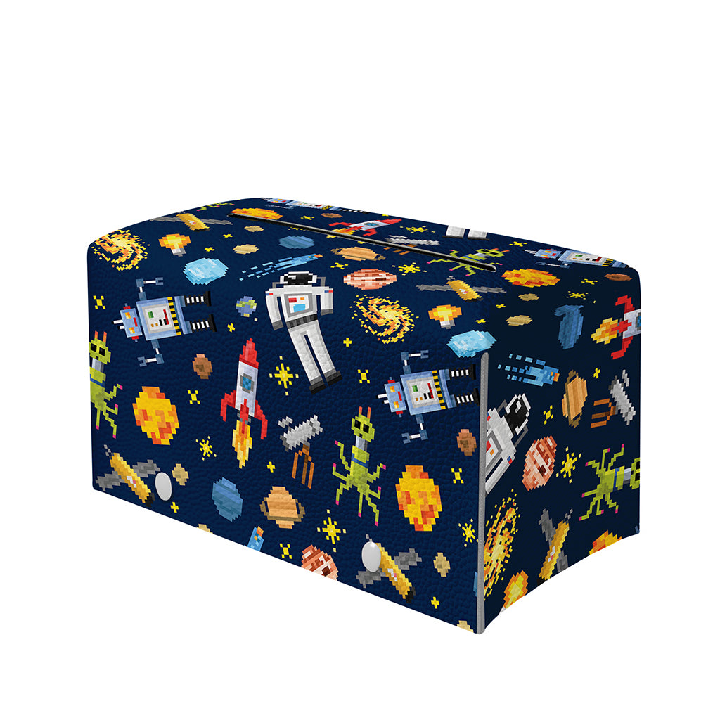 Pixel Space Pattern Print Leather Tissue Box Cover