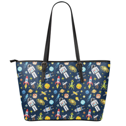 Pixel Space Pattern Print Leather Tote Bag