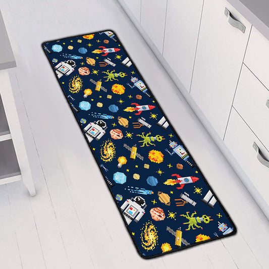 Pixel Space Pattern Print Long Kitchen Mat