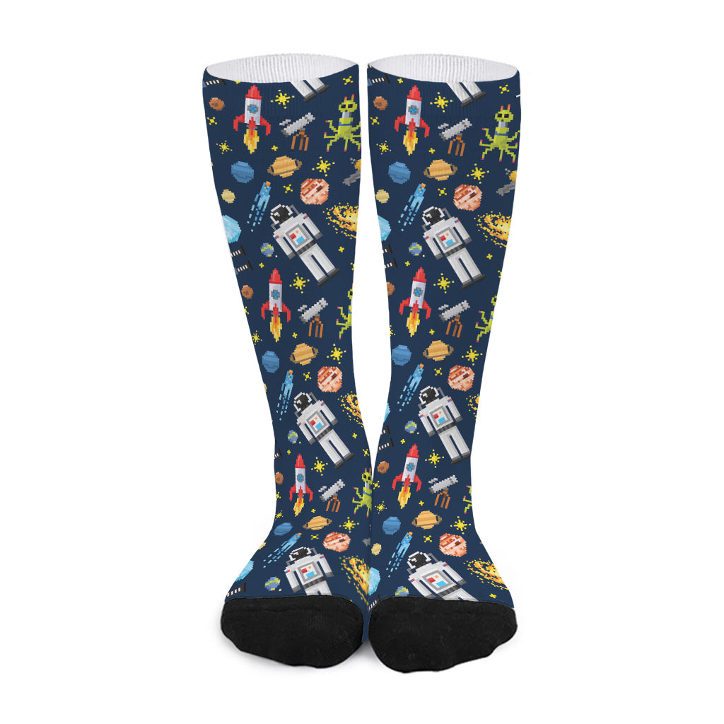 Pixel Space Pattern Print Long Socks