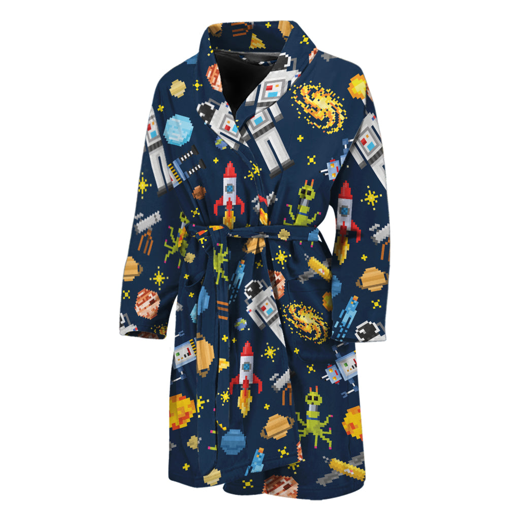 Pixel Space Pattern Print Men's Bathrobe