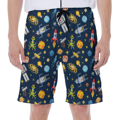 Pixel Space Pattern Print Men's Beach Shorts