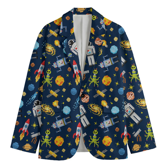 Pixel Space Pattern Print Men's Blazer