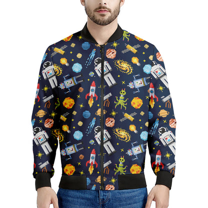 Pixel Space Pattern Print Men's Bomber Jacket