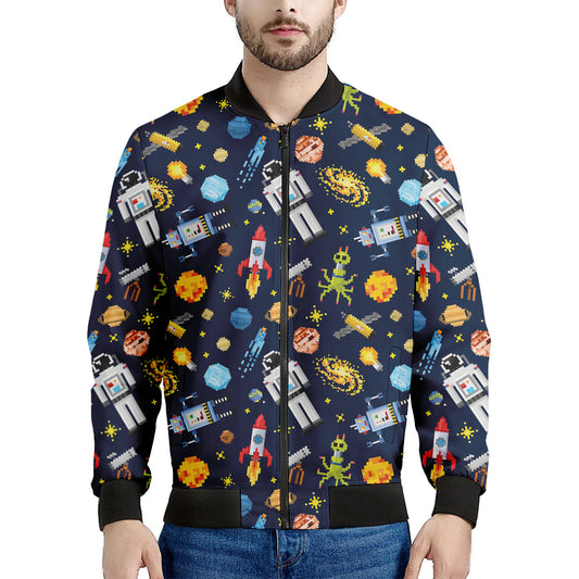 Pixel Space Pattern Print Men's Bomber Jacket