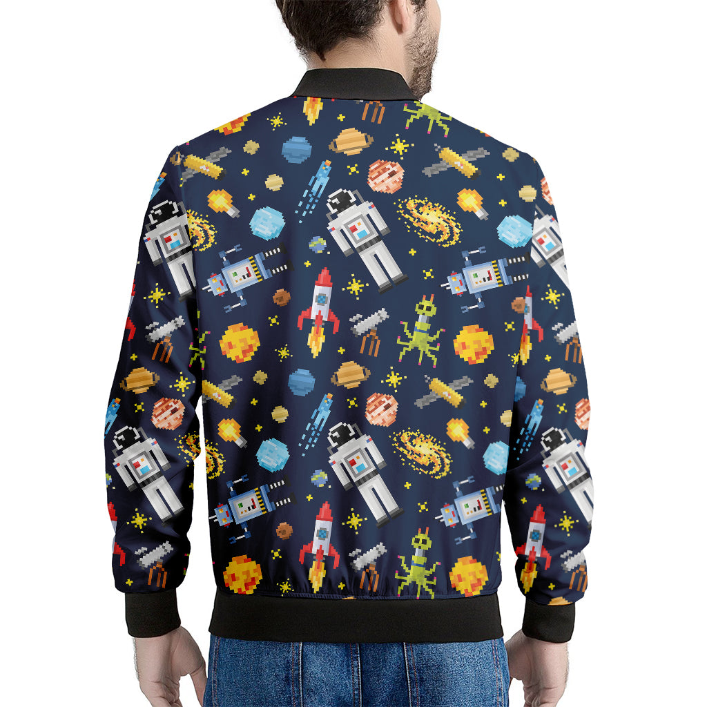 Pixel Space Pattern Print Men's Bomber Jacket