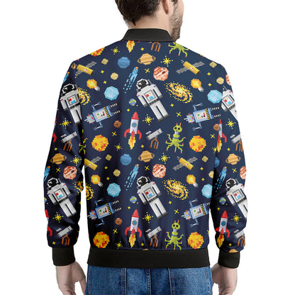 Pixel Space Pattern Print Men's Bomber Jacket