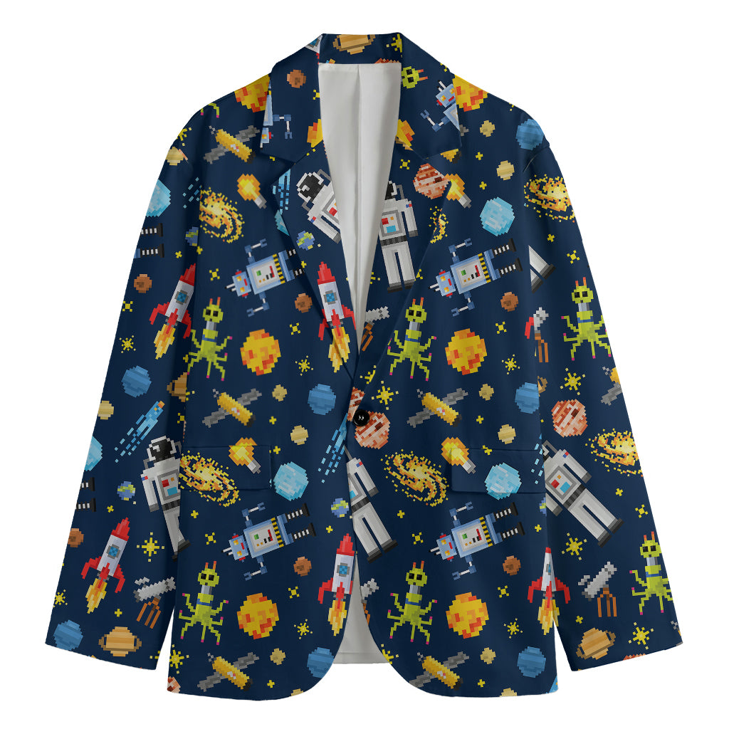 Pixel Space Pattern Print Men's Cotton Blazer