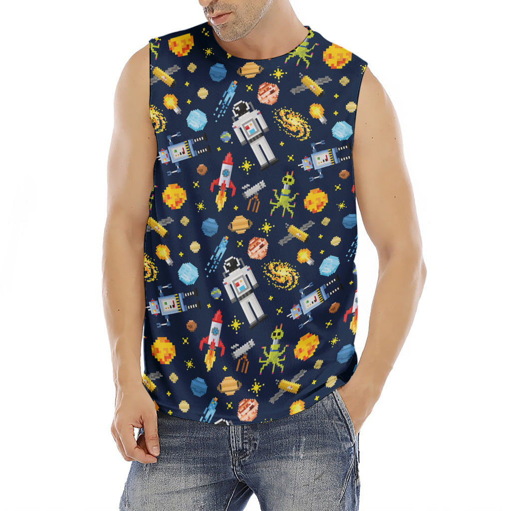 Pixel Space Pattern Print Men's Fitness Tank Top