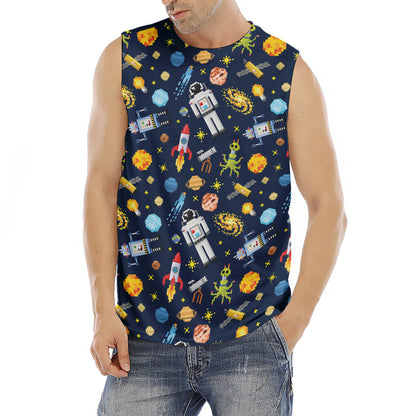 Pixel Space Pattern Print Men's Fitness Tank Top