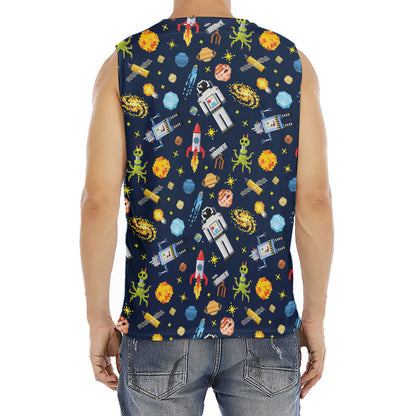 Pixel Space Pattern Print Men's Fitness Tank Top